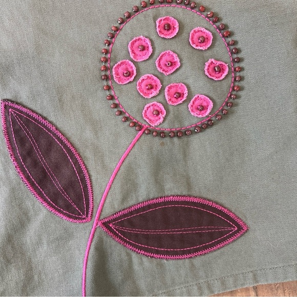 Boden Floral Embroidered Y2K Skirt Olive Chino Retro Knee Length Preppy US 6 - Picture 2 of 13